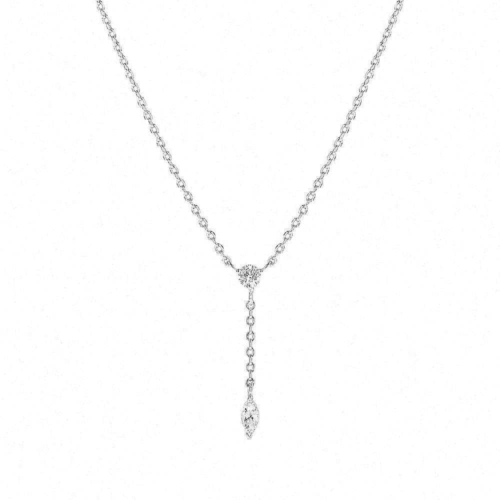Aide 925 Sterling Silver Thin Slim Chain Necklace With Clear Zircon Pendant For Women Y Shape Clavicle Choker Wedding Jewelry