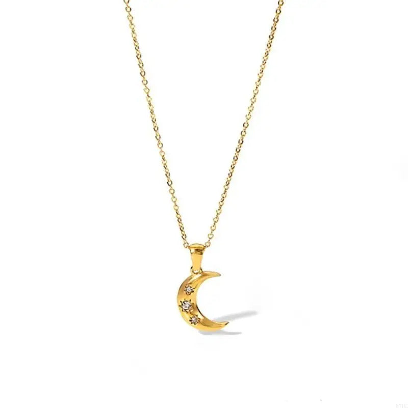 87HC Vintage Pendant Necklace Stainless Steel Neckchain with Cubic Zirconia