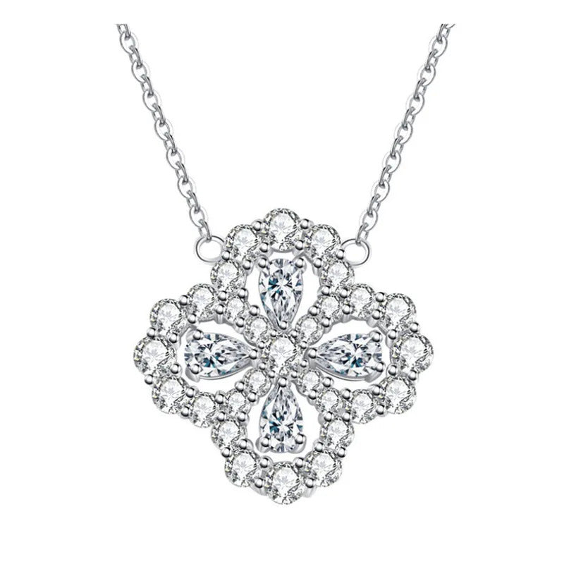 Fashion Charm Female Assembly Jewelry Quality Austrian Blue Crystal Four-Leaf Clover Lucky Clover Rhinestone Necklaces Chain