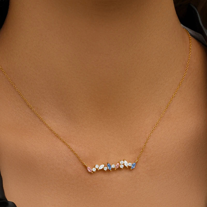 925 Sterling Silver Horse Eyes Colored Zircon Collarbone Necklace For Women 18K Gold Ins Lune Necklace Fine Jewelry