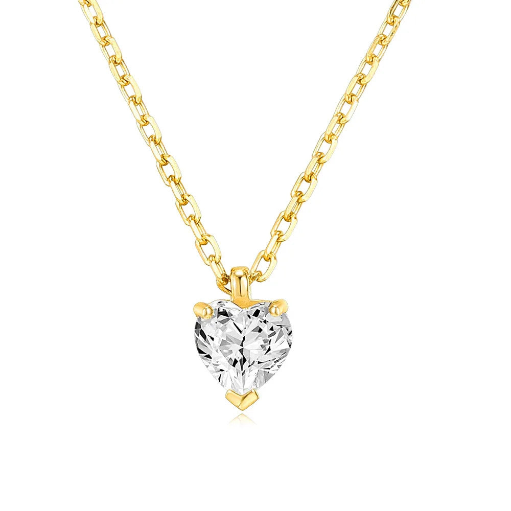 Geometry Crystal Pendant Necklace For Women Round Heart Gold Color Choker Chain Zircon Necklaces Korean Minimalist Jewelry N481
