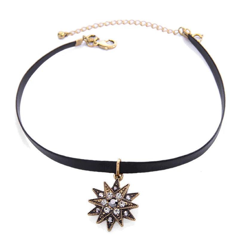 Women Necklace Multi 3 Layer Gothic PU Leather Choker Vintage Chain Metal Stone Star Cross Drop Pendant Lady Separated Necklaces
