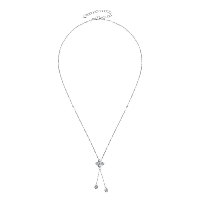 Lnngy 4mm&3mm Moissanite Diamond Necklace With GRA For Women 925 Sterling Silver Four Leaf Clover Tassel Pendant Necklaces Gift