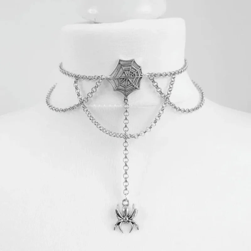 Long Tassel Punk Multilayer Spider Pendants Necklaces for Women Personality Choker Silver Color Choker Chain Fashion Jewelry