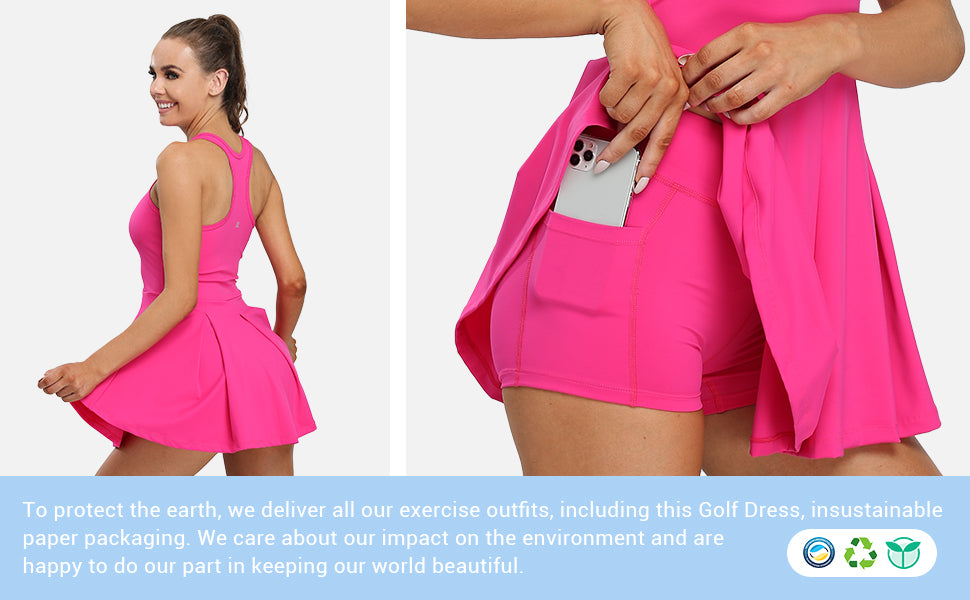 Women’s Tennis Golf Dress with Shorts Pockets Sleeveless Workout Sports Athletic Dresses