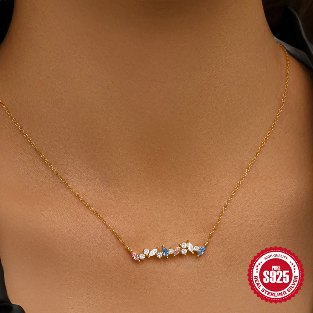 925 Sterling Silver Horse Eyes Colored Zircon Collarbone Necklace For Women 18K Gold Ins Lune Necklace Fine Jewelry