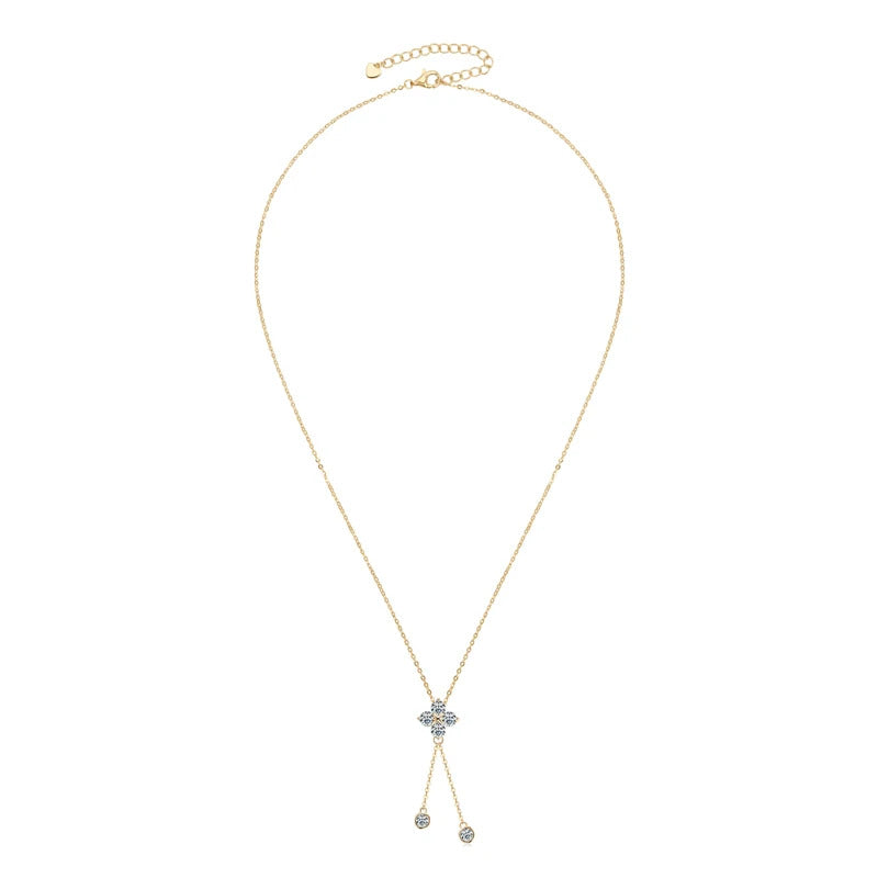 Lnngy 4mm&3mm Moissanite Diamond Necklace With GRA For Women 925 Sterling Silver Four Leaf Clover Tassel Pendant Necklaces Gift