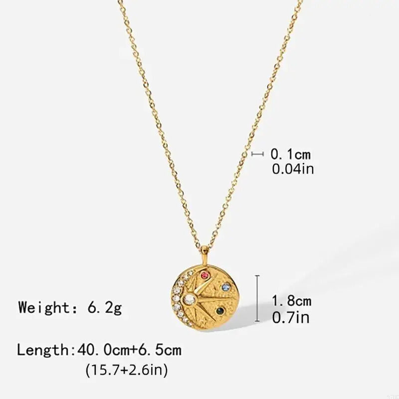 87HC Vintage Pendant Necklace Stainless Steel Neckchain with Cubic Zirconia