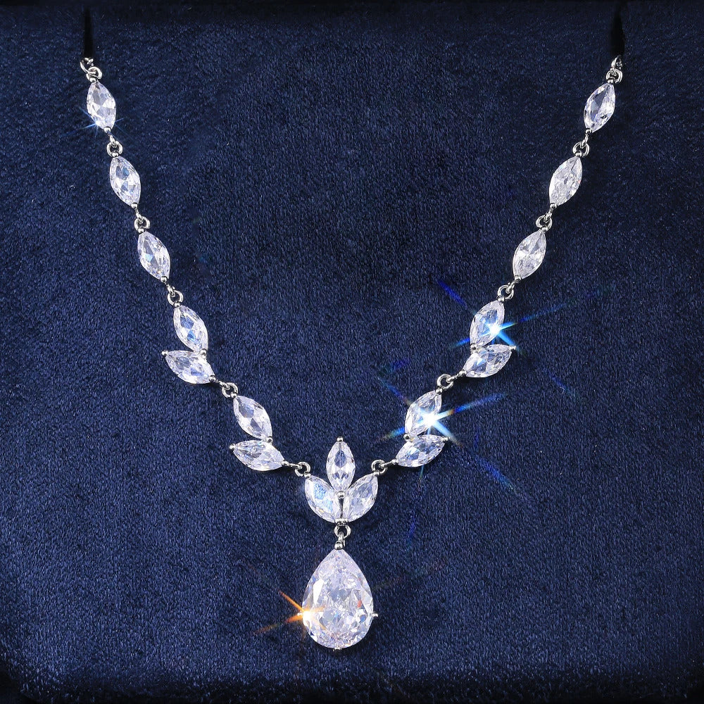 Huitan Fashion Necklace/Earring Jewelry Set Women Wedding Party High Quality Gorgeous Pear Shape Shiny Zircon Valentines Gift