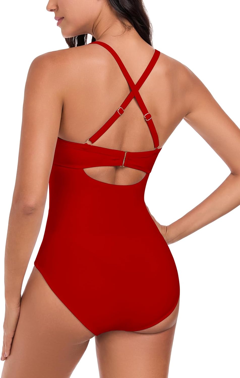 Women’s Push Up One Piece Swimsuit Twist Front Cutout Adjustable Straps Swimwear