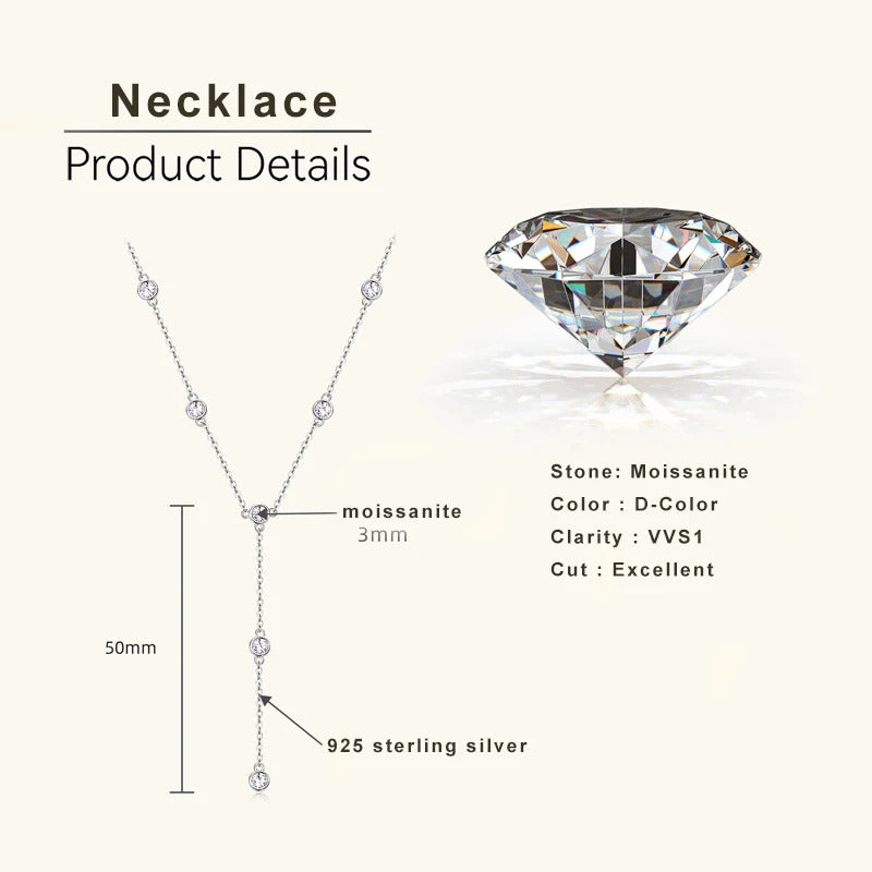 Lnngy Collares Mujer 3mm 0.1ct Moissanite Necklace 925 Sterling Silver Y-shaped Pendant Necklaces For Women Unique Jewelry Gift